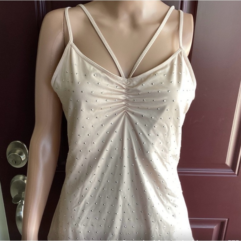 Beige studed  Embellished Tank Top